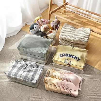4 Large Lidded Plastic container, Clear Stackable Storage Boxes for Cabinets, Organization and Storage for Shelves Office Bathroom