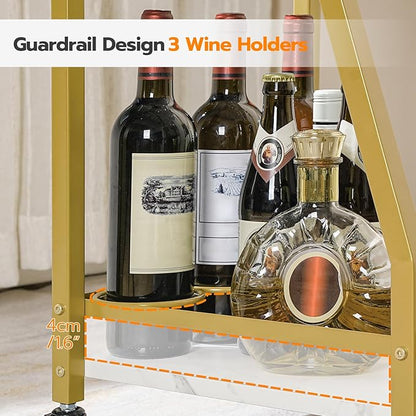 HOOBRO Bar Cart Gold, Home Bar Serving Cart, Kitchen Cart, Rolling Beverage Cart & Wine Rack and Glass Holder 2 Storage Shelves, Cocktail Cart for Home Dining Party, White and Gold DM27TC01