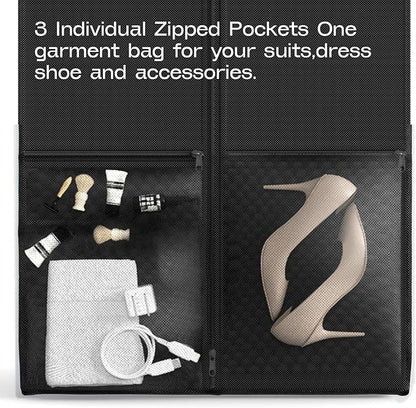 2 Pack Heavy Duty Garment Bags for Travel Suit Bags, Dress Bags, Garment Bags for Hanging Clothes with Pockets Men's Suit Holder for Cospaly, Shirts, Coats, Dresses (Black, 2Pack 54")