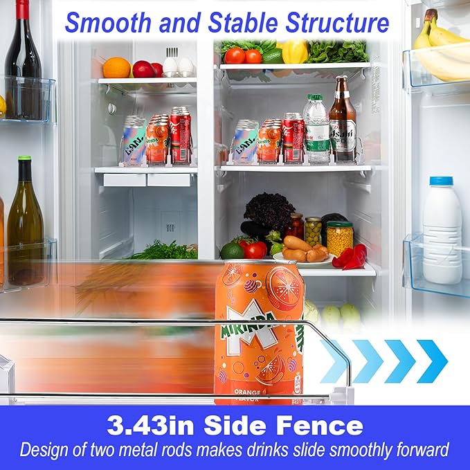 Faburo Drink Organizer for Fridge (Adjustable Width), 16.5” D Soda Can Fridge Drink Organizer, Refrigerator Beverage Organizers and Storage, Drink Dispenser Pop Can Holders for Fridge (5 Rows)