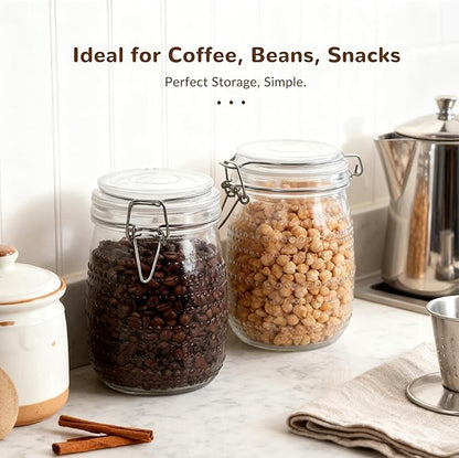 32 oz 6Pack Glass Mason Jars with Airtight Clip-Top Lids, Wide Mouth Reusable Glass Canning Storage Containers Jars for Kitchen, Jams, Pickling, Coffee Beans & Meal Prep (32 oz)