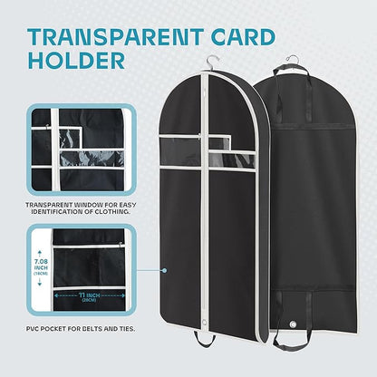 Garment Bags for Travel and Closet Storage with Zipper Pocket, Heavy Duty Waterproof Hanging Suit Bag with Handles for Suits, Coats, Jackets, Shirts, 43 inch