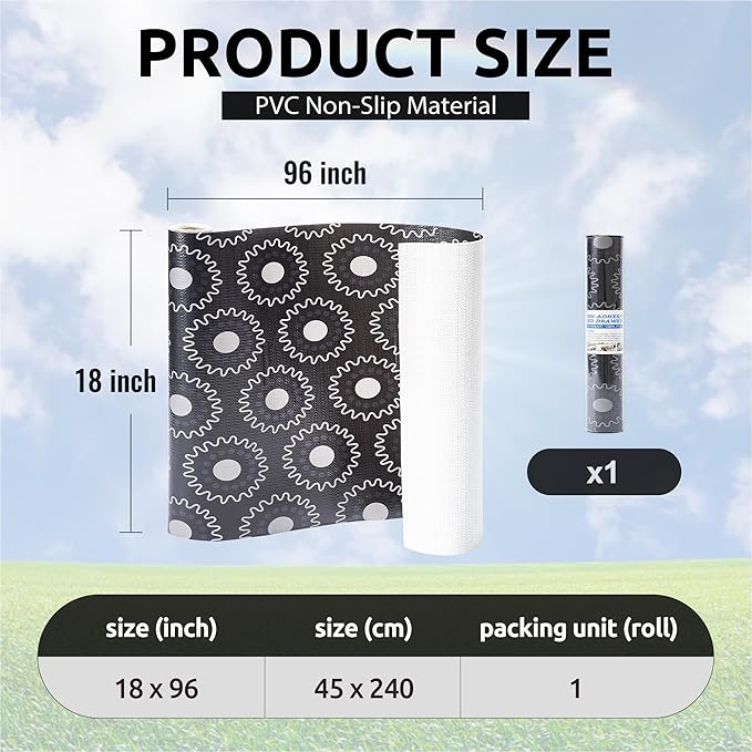 18X96 Inch Shelf Liner for Kitchen Cabinets, PVC Drawer Liner for Dresser Non-Slip Bathroom, Non-Adhesive Cabinet Liner Washable (Black Circle)(1 Roll)