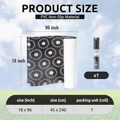 18X96 Inch Shelf Liner for Kitchen Cabinets, PVC Drawer Liner for Dresser Non-Slip Bathroom, Non-Adhesive Cabinet Liner Washable (Black Circle)(1 Roll)