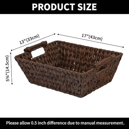 GRANNY SAYS 2-Pack Wicker Storage Baskets, Large Baskets with Handles, Wicker Baskets for Shelves, Waterproof Woven Basket for Organizing, Brown