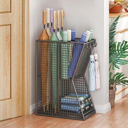 Commercial Metal Umbrella Stand Indoor Large-Capacity Entrance Umbrella Storage Rack with Removable Drip Tray Indoor Hotel Corridor Entrance Metal Stand Rack for Hotel,Offices(Black)