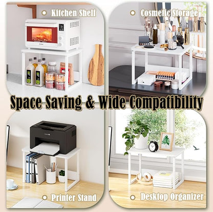 MARTY Kitchen Countertop Organizer Cabinet Shelf, 17x12.4 Large Spice Racks Counter Shelf Microwave Oven Rack Desktop Storage Organization for Kitchen, Office, Metal & Wood, White