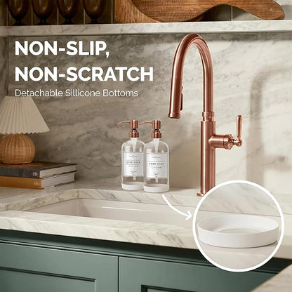 Vine Creations Clear Glass Soap Dispenser, 2 Pack Kitchen Soap Dispenser Set with Stainless Steel Pump, 16 oz Dish Soap and Hand Soap Dispensers for Bathroom with Waterproof Labels