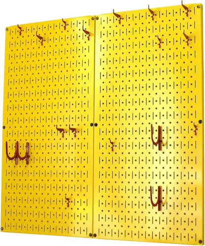Wall Control Kitchen Pegboard Organizer Pots and Pans Storage Rack Organization Kit with Yellow Pegboard and Red Accessories