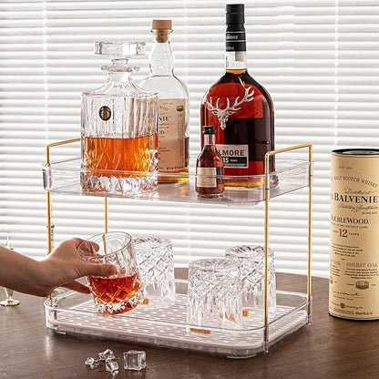 Seoneiro Whiskey Tray, Glass Cup Rack, Mug Holder, Coffee Cup Organizer, Bathroom Countertop Organizer with Drain Board Wine Glass Decorative, Food Tray, Kitchen Spice Rack