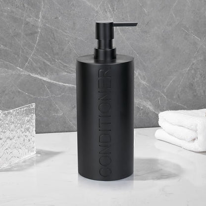 Indecor Home Matte Black Conditioner Dispenser Luxurious Refillable Pump Bottle with Black Resin Pump and Embossed Text, Durable Design for Bathroom and Shower