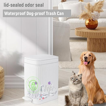 rejomiik Small Bathroom Trash Can with Lid Slim Soft Close Garbage Can Step Wastebasket Container Trash Bin for Office Bedroom Kitchen Living Room (2.6 Gallon White)