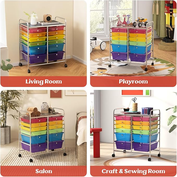 ARLIME 12-Drawer Rolling Storage Cart, 12 Drawer Organizer Trolley, Scrapbook Paper Organizer, Suitable for Office and School, Rolling Office Storage Tools