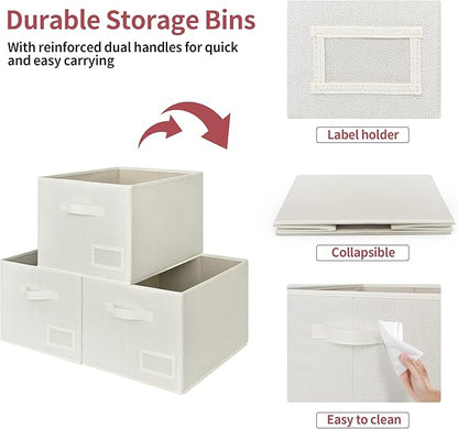 GRANNY SAYS Cloth Storage Bin with Label Holder, Closet Organizers and Storage Shelves, Sweater Storage Boxes for Closet Room, Storage Baskets for Organizing, Pearl White, Extra Large, 3-Pack