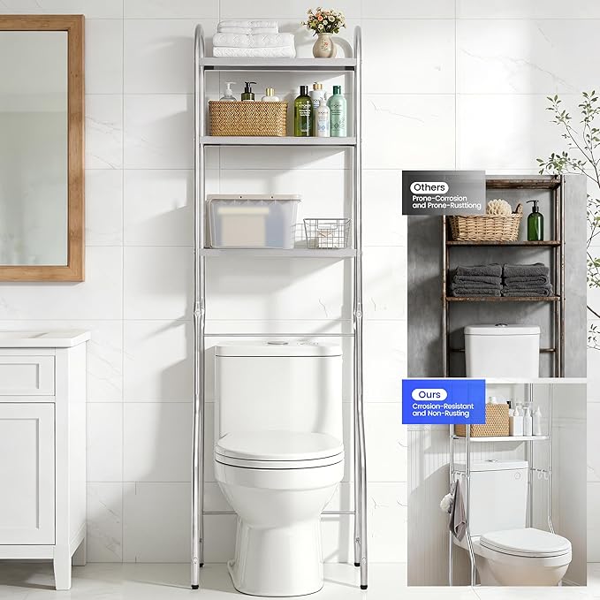 NEMOSUPERY Over The Toilet Storage Cabinet,Stainless Steel Bathroom Shelf,Over Toilet Bathroom Organizer,3-Tier Metal Bathroom Shelves