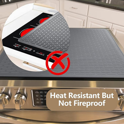 Golener Silicone Large Dish Drying Mat - 28" x 20" Stove Top Protector for Electric Stove, Food Grade, Foldable, Easy Clean, Heat-resistant Silicone Mat for Glass Stove Cooktop, Stove Top Cover, Grey