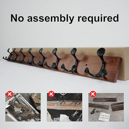 SKOLOO 43-Inch Wood Coat Rack Wall Mount with 8 Triple Hooks - Ideal for Family Entrances, Classrooms, and Pet Supplies Storage - Perfect Coat Hooks for Wall,Mahogany (Sapele)
