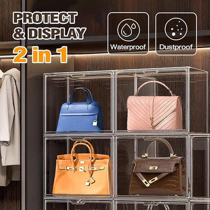 EDS FAM 1 Pack Size 14 Acrylic Boot Shoe Box, X-Large Handbag Organizer Clear Storage Bins with Magnetic Lid Acrylic Display Case for Shoes, Book, Cosmetic, Figures, Collectibles, Purse