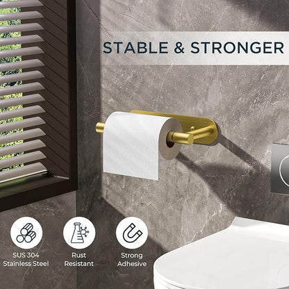 FORIOUS Toilet Paper Holder, Adhesive or Screw Wall Mount Pivoting Tissue Roll Holder for Bathroom, Stainless Steel Rustproof Self Adhesive Toilet Paper Roll Dispenser no Drilling, Brushed Gold