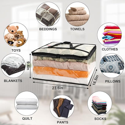 4Pack Clear Blanket Storage Bags, Vinyl Comforter Clothes Storage Closet Organizers and Storage Containers Moving Bags with Reinforced Handle for Bedding, Clothing, Comforters, Pillows, Toys,60L