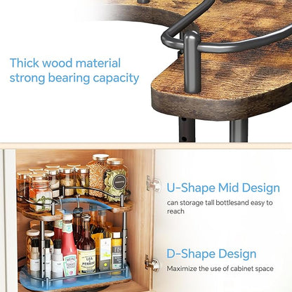Lazy Susan Organizer Spice Rack - Spice Organization for Cabinet Height Adjustable Rotating Lazy Turntable, Pantry Kitchen Wood Revolving Seasoning Organizer (12 Inch)