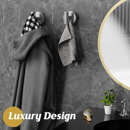 MOTAIPEAK Suction Cup Hooks for Shower,Heavy Duty Shower Towel Suction Hooks,No Drill Wall Mounted Towel Hooks for Bathrooms Wall,Kitchen,Glass,Mirror,Tile to Hang Towels,Robes,Coat-Silver(2 Pack)