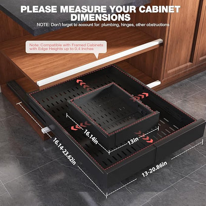 4 Pack Pull Out Cabinet Organizer Expandable Width(13"-21") and Depth(17"-24"),Slide Out Drawers With Raising Pad for Framed Cabinets,No Drill Roll Out Shelves for kitchen,Bathroom,Black
