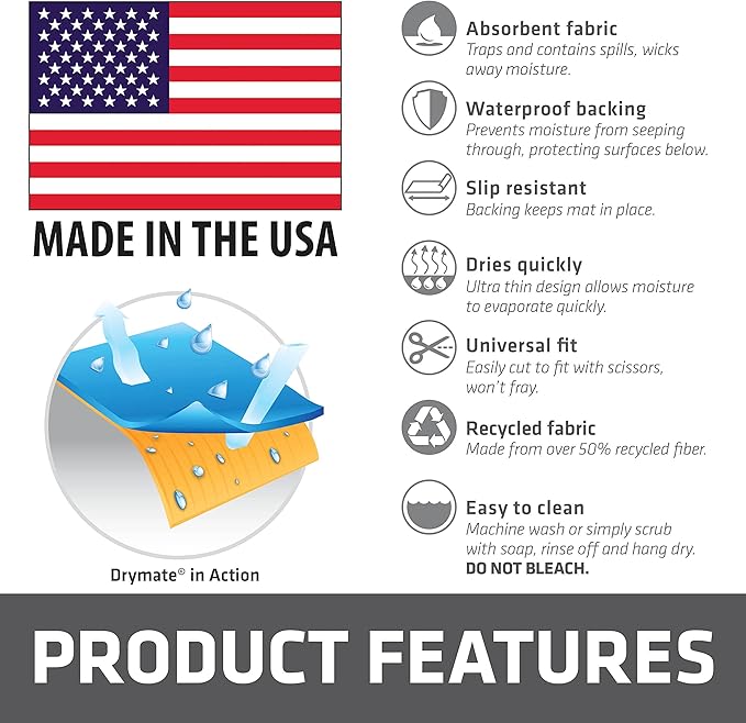 Drymate Premium Luxury Shelf & Drawer Liner, Thick Cushioned Fabric, Non-Adhesive, Absorbent, Waterproof, Slip-Resistant, Liners for Kitchen Cabinets, Cupboards (USA Made)(12”x59”)(2-Pack)(Blue)