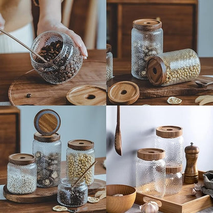 Viovian 10 OZ Glass Jar with Lid Food Vintage Decorative Glass Storage Jars Coffee Nuts Canister Anti-Slip Kitchen Container for Sugar Candy Cookie Spice Tea 300ML