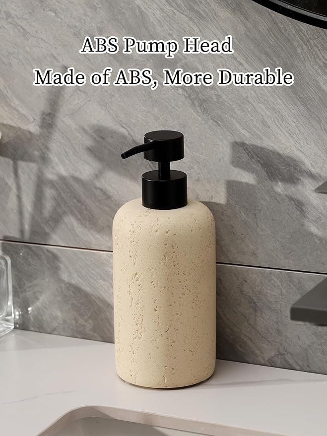 Haocoott Soap Dispensers 340ML 11OZ, 2PCS Luxurious Hand Dish Shampoo Lotion Soap Dispenser Jar, Travertine Soap Pump Bottles for Kitchen Bathroom Countertop (Faint Yellow)