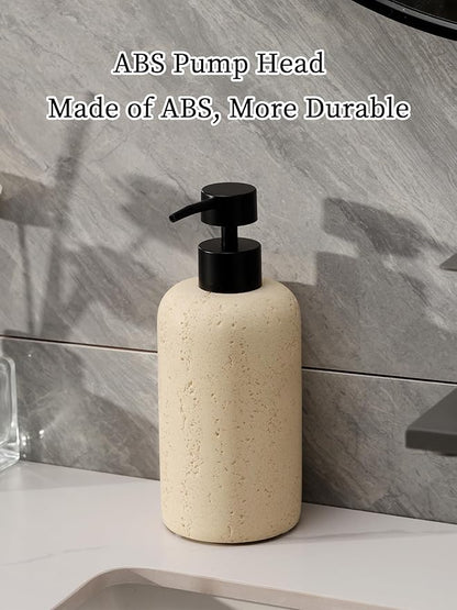 Haocoott Soap Dispensers 340ML 11OZ, 2PCS Luxurious Hand Dish Shampoo Lotion Soap Dispenser Jar, Travertine Soap Pump Bottles for Kitchen Bathroom Countertop (Faint Yellow)