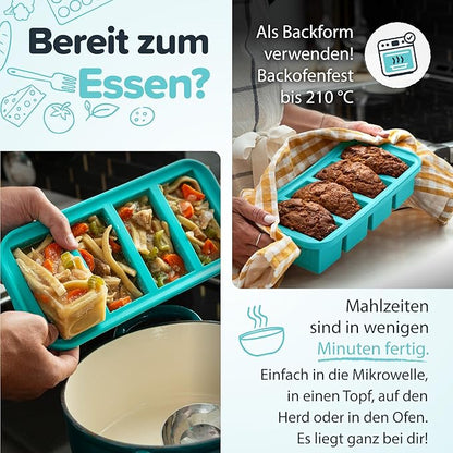 Souper Cubes 2 Cup Silicone Freezer Tray with Lid, Perfect for Storing Lasagna, Leftovers, Sauces, Portioned Meals and More, Silicone Freezer Mold for Meal Prepping - Aqua - 1-Pack