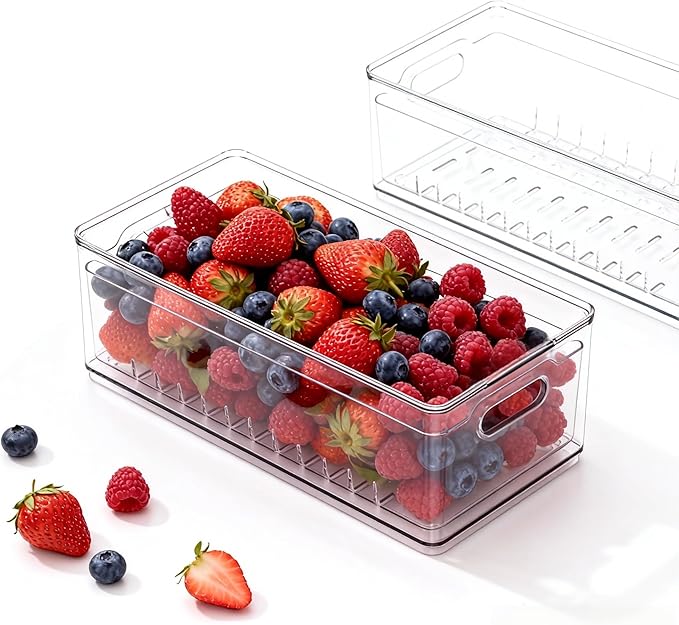 Tayuoo TAYUOOTransparent PET Fruit Draining and Washing colander food storage boxes plastic cookie containers refrigerator organizers (1, rectangle)