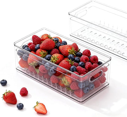 Tayuoo TAYUOOTransparent PET Fruit Draining and Washing colander food storage boxes plastic cookie containers refrigerator organizers (1, rectangle)