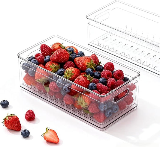 Tayuoo TAYUOOTransparent PET Fruit Draining and Washing colander food storage boxes plastic cookie containers refrigerator organizers (1, rectangle)