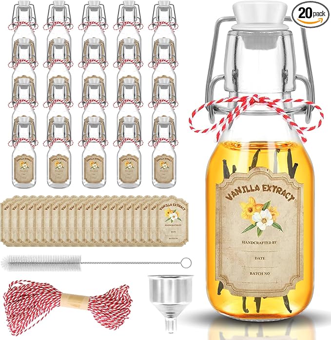20 pack 4 oz vanilla extract bottles swing top glass bottles with lids homemade vanilla small flip top jars with airtight circle clear