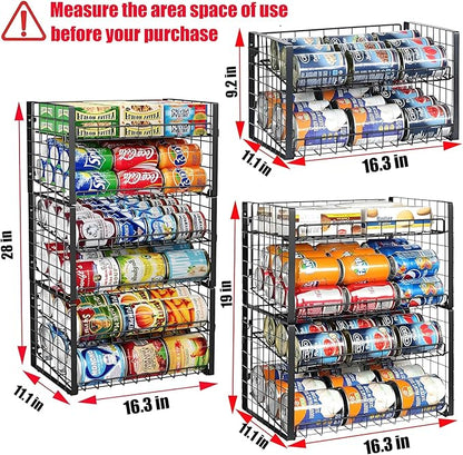 JKsmart 2-Tier Stackable Rack Organizer for Pantry, Adjustable Dispenser Holds Up to 90 Cans, Storage Holder for Various Ounces of Canned Drinks, Black, 3 Pack
