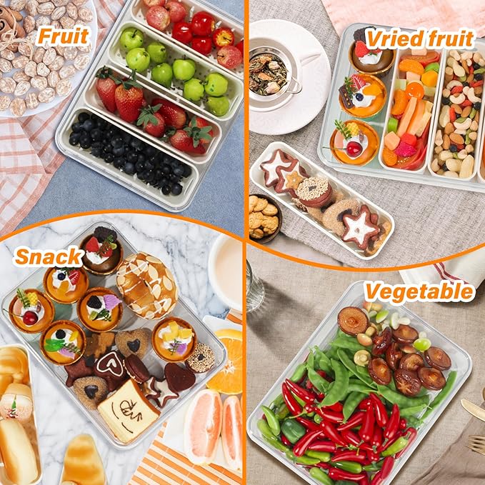 YFUIF Portable Fruit Storage Containers for Fridge, 4 Compartments Snack Box Container, BPA-Free Divided Serving Tray with Lid for Veggie, Clear Snack Tray Candy Tray