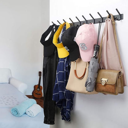 WEBI Coat Rack Wall Mounted,24 Inch 8 Hooks for Hanging Coats,Hook Rack Hook Rail Coat Hanger Wall Mount for Backpack,Clothes,Jacket,Black,2 Packs