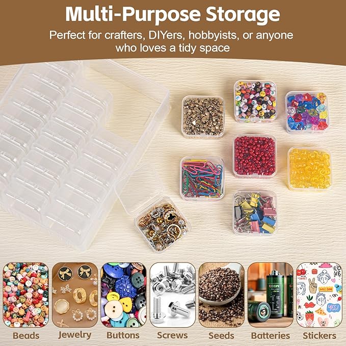 Bead Organizer Box, 62 Pcs Clear Bead Storage Containers, Craft Organizers and Storage with Hinged Lids and Labels, Small Plastic containers for DIY Jewelry, Seeds, Diamond Painting, Small Parts