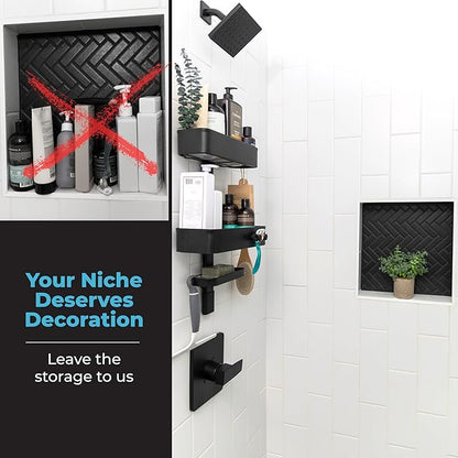 ShowerSMART Rust Resistant Hygienic Shower Caddy – Hanging Bathroom Organizer with Adjustable Shelves, Easy Clean Trays & Magnetic Hooks for DIY Remodels & Shower Niches - Black