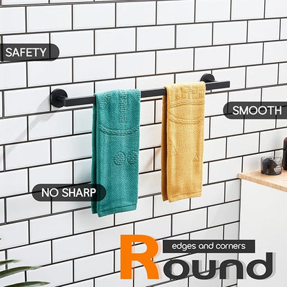 24 Inch Bathroom Towel Racks Bath Towel Bars Kitchen Towel Holder Towel Rails Wall Mounted SUS304 Stainless Steel Matte Black AN4001MB-L24