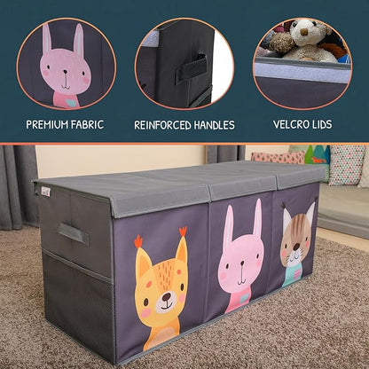 Extra Large Toy Storage Organizer with Lid - Sturdy, Collapsible Toy Chest Storage Box with Cute Design - Toys Bin with Dividers for Kids, Boys, Girls, Nursery, Bedroom, Play room 37"x16"x14"