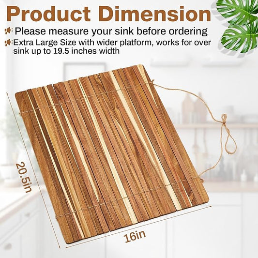 Maxdot Wooden Dish Drying Rack, 20.5 x 16 Inch Roll up Kitchen over Sink Dish Drying Rack for Dishes, Plates, Bowls, Wooden Cover Counter Space, Crack Resistant Drainer, Kitchen Supplies(Khaki)