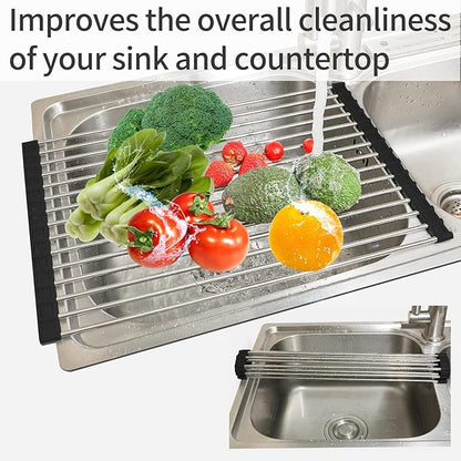 Ahyuan Roll Up Dish Drying Rack Multipurpose Kitchen Dish Rack Roll Over The Sink Dish Drying Rack Portable Rolling Dish Drainer For Kitchen Sink RV Accessories (Black, 17.7''X11.2'')