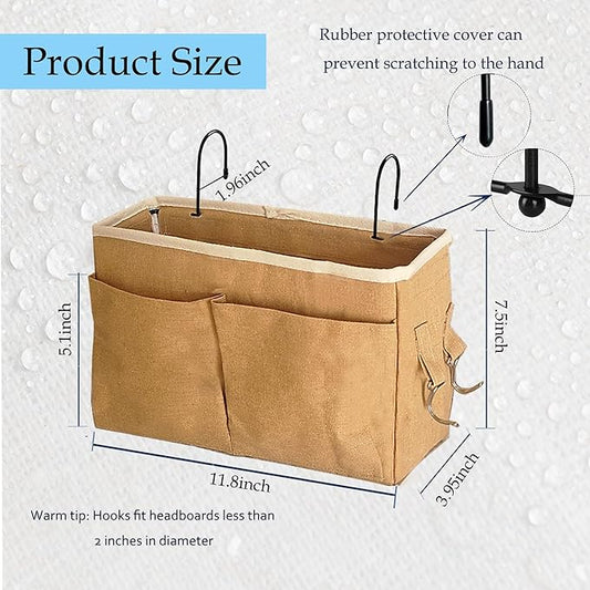 Someteth Bedside Caddy Bedside Hanging Storage Basket Multi-Function Organizer Caddy for Bunk and Hospital Beds Dorm Rooms Bed Rails, Can be Placed Glasses Books Mobile Phones（2pcs Dark khaki）