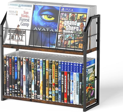 2-Tier DVD Storage Rack, DVD Shelf for Non-slip Feets, DVD Holder Display with 10lb per Tier, Stores Up to 56 DVDs, Display Organizer Tower for Music Enthusiasts and Collection