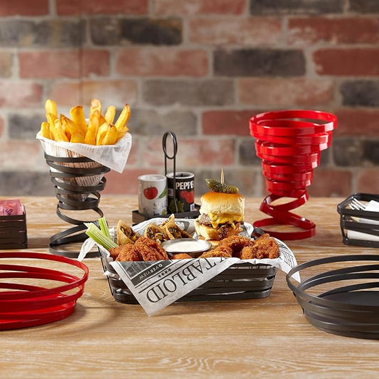 G.E.T. WB-992-MG 9" Round Powder Coated Metal Gray Wire Serving Basket, Cyclone Collection