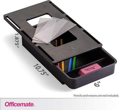 Officemate Medium Self-Adhesive Under Desk Drawer, Black, 6" x 10.75" x 1.875" (22532)