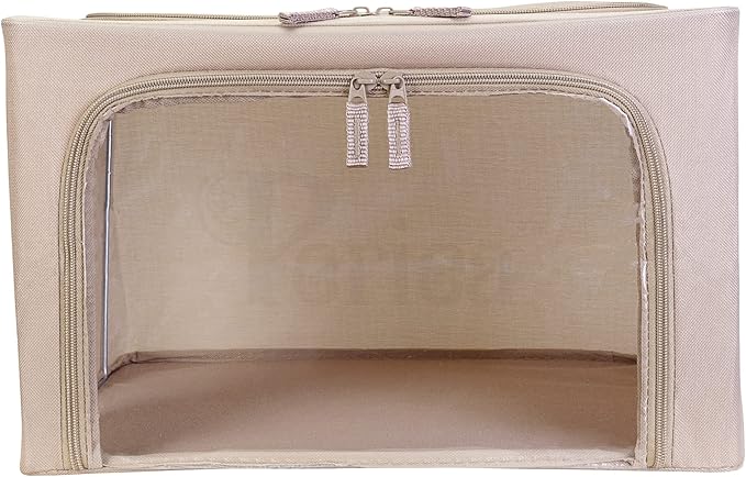 Periea Oxford Cloth Steel Frame Storage Boxes - Under-Bed or in Closet - Pack of 2 Small Organizers (Camel)